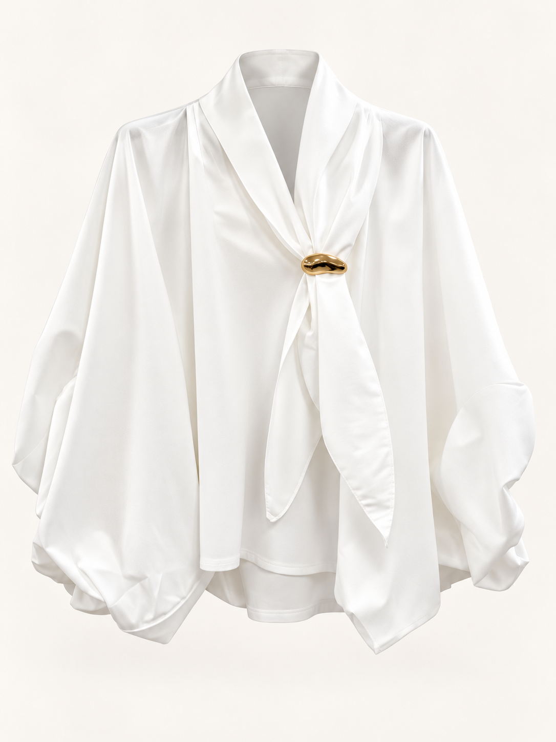 Blusa Angel  Elegante con Fermaglio Gioiello Dorato e Maniche Ampie
