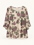 Blusa Flowers in Tulle con Maniche a 3/4