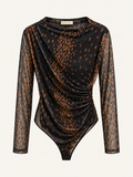 Body Viktoria in Tulle con Drappeggio Laterale e Maniche Lunghe Trasparenti