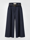 Pantalone Hailey Gessato a Palazzo con Vita Alta e Cintura