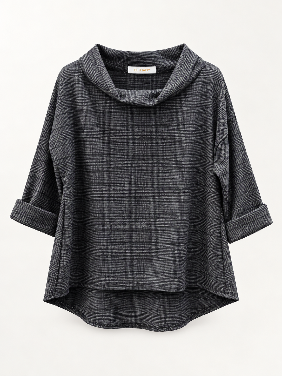 Blusa Madison Elegante con Collo Morbido e Maniche Risvoltate