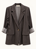 Blazer Ivy Elegante Gessato con Revers e Maniche Risvoltate