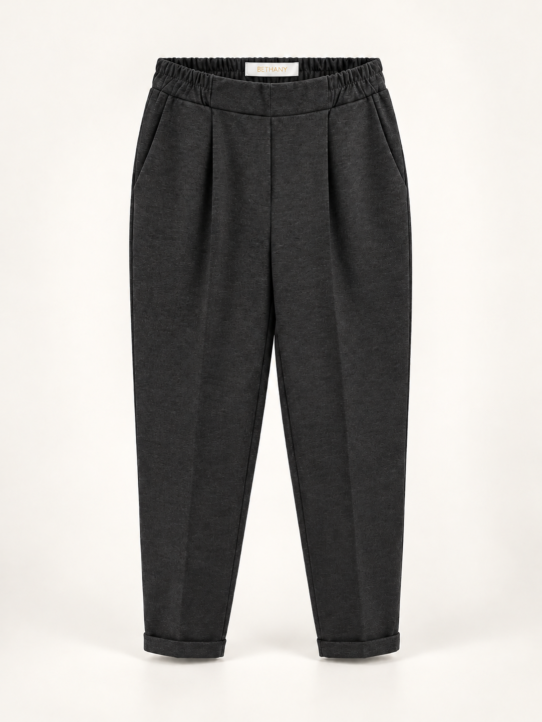Pantalone Olesia Elegante a Vita Alta con Elastico e Risvolto – Taglio a Sigaretta