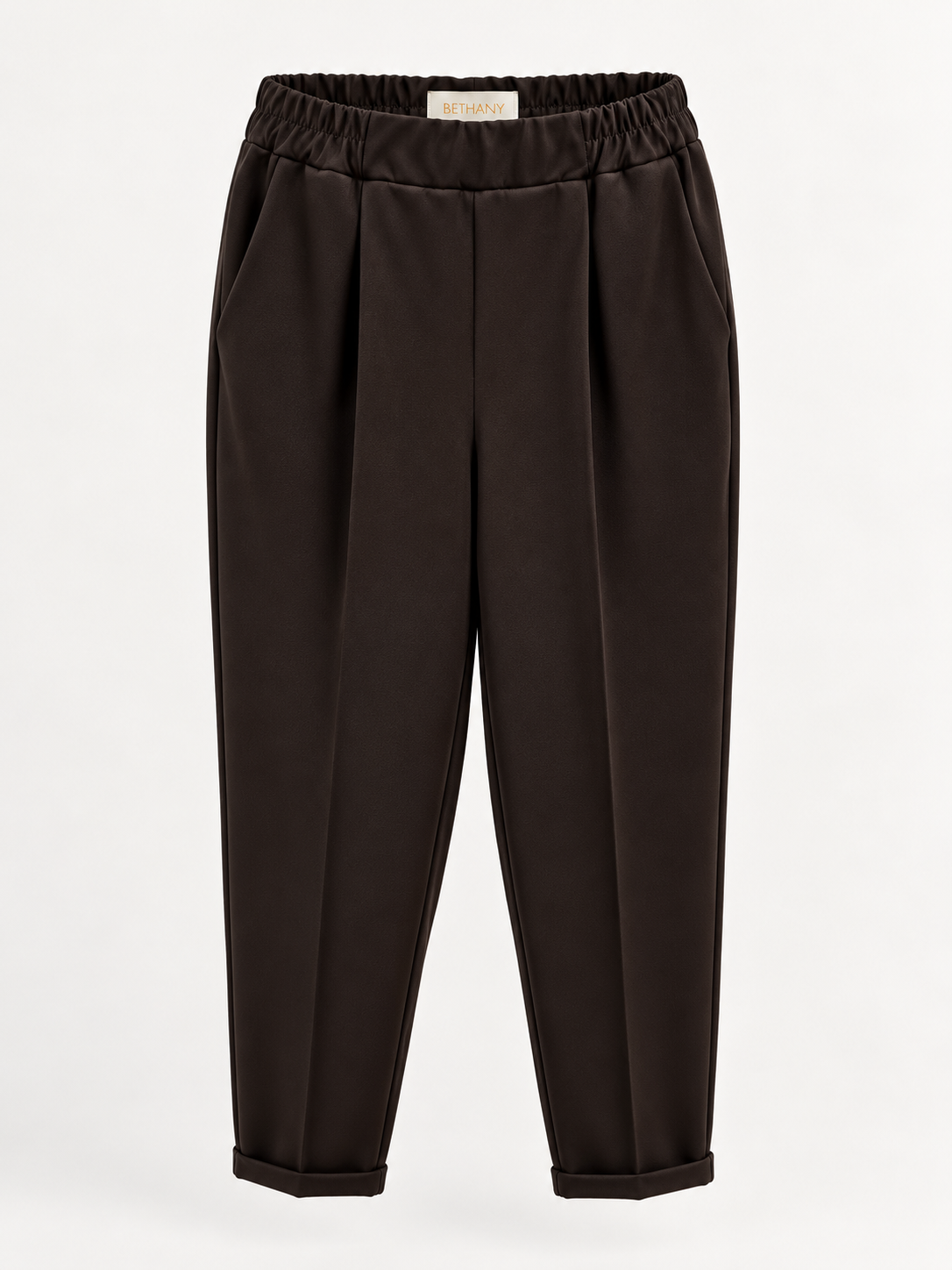 Pantalone Olesia Elegante a Vita Alta con Elastico e Risvolto – Taglio a Sigaretta
