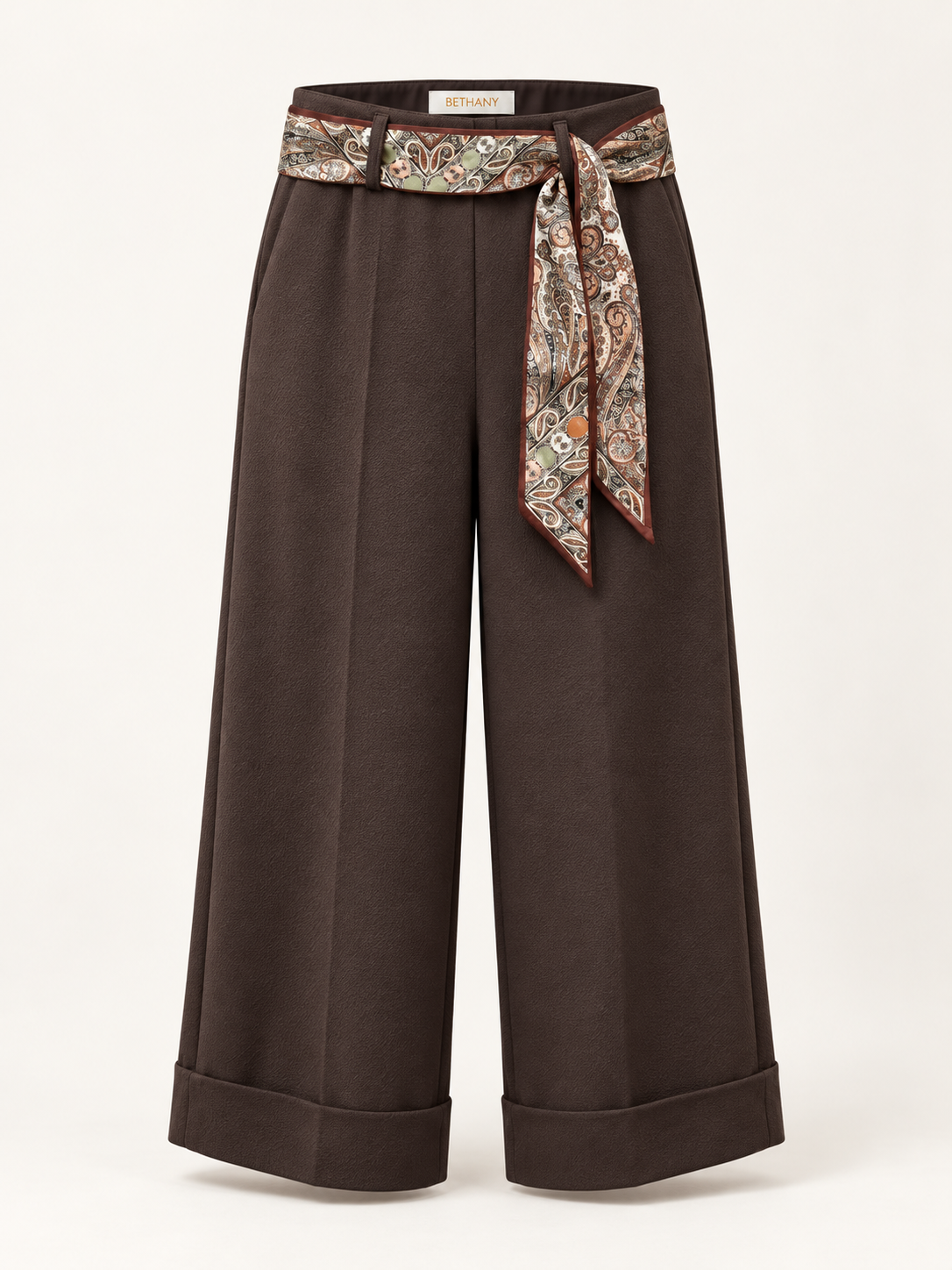 Pantalone Amira a Palazzo con Foulard Fantasia e Risvolto – Casual Chic