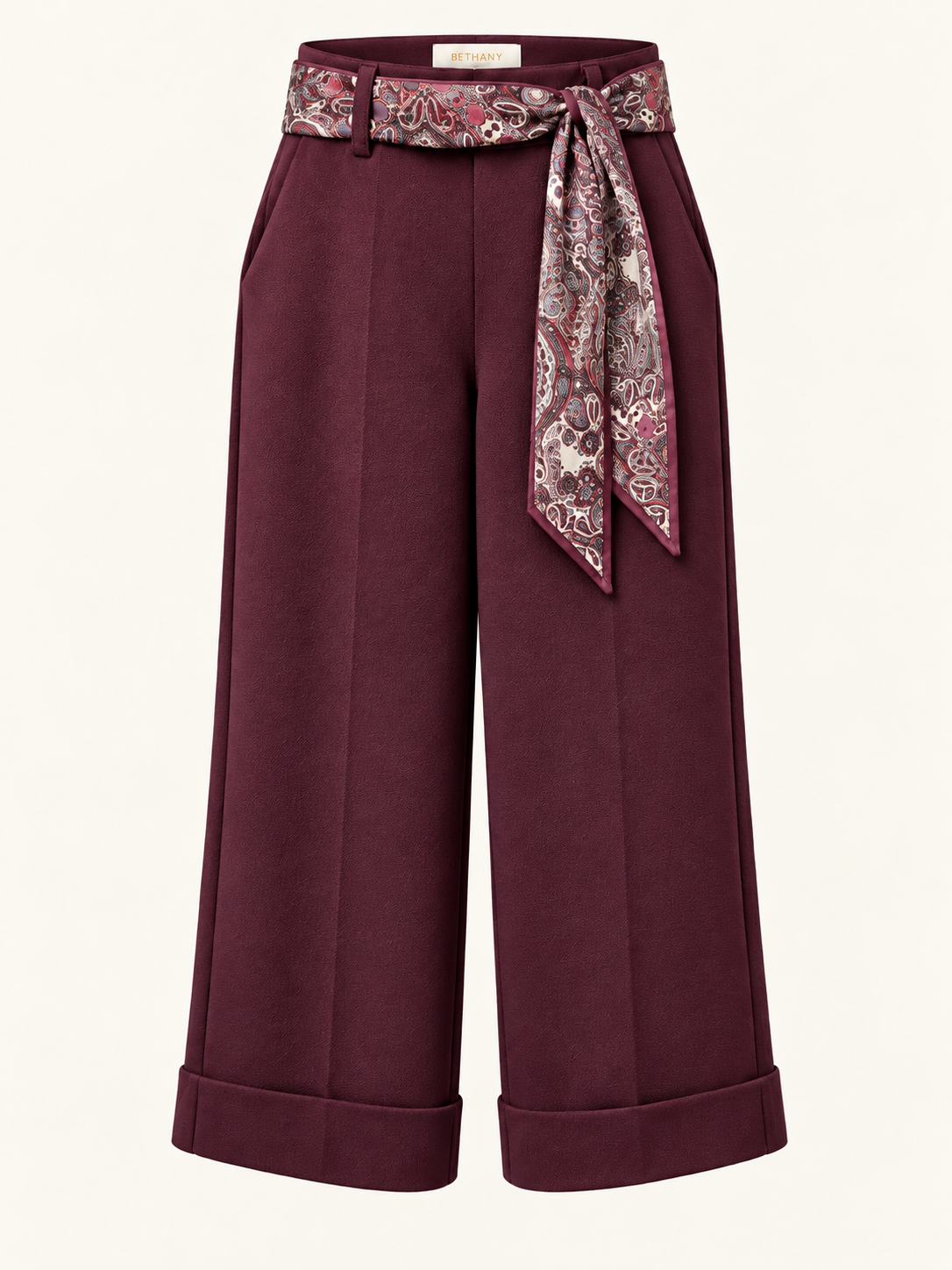 Pantalone Amira a Palazzo con Foulard Fantasia e Risvolto – Casual Chic