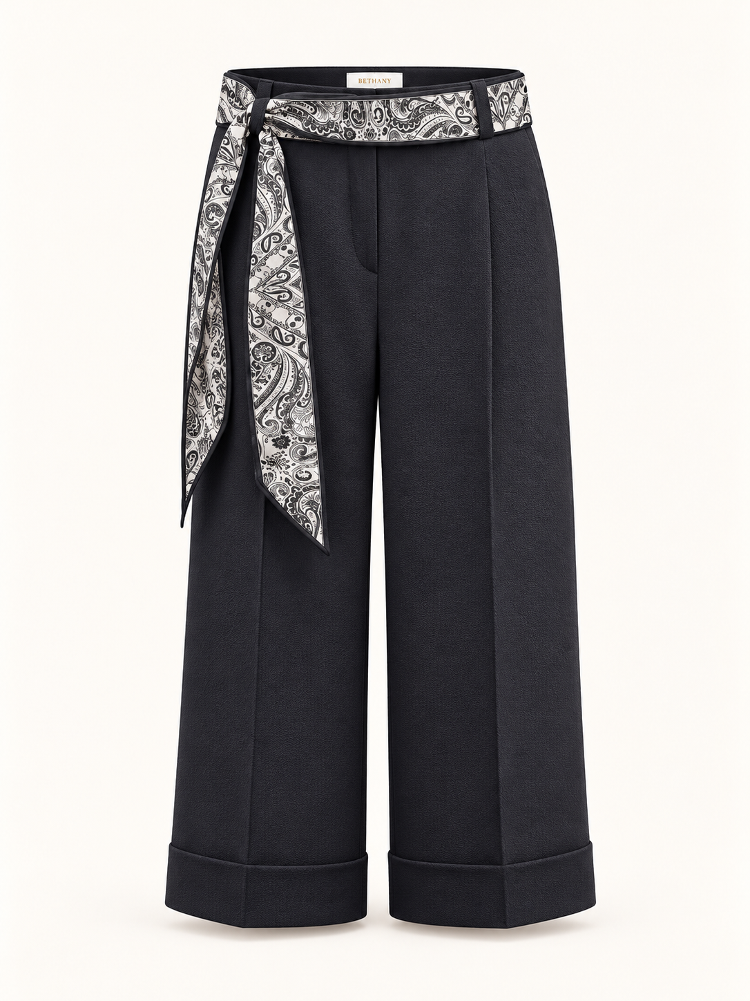 Pantalone Amira a Palazzo con Foulard Fantasia e Risvolto – Casual Chic