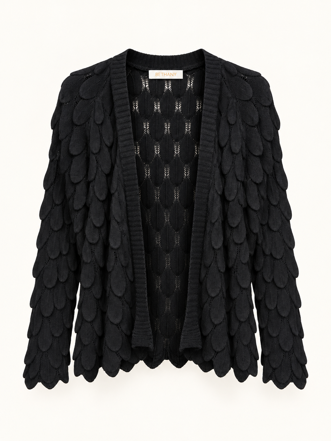 Cardigan Margarita con Lavorazione a Petali 3D e Maniche Lunghe – Elegante e Raffinato