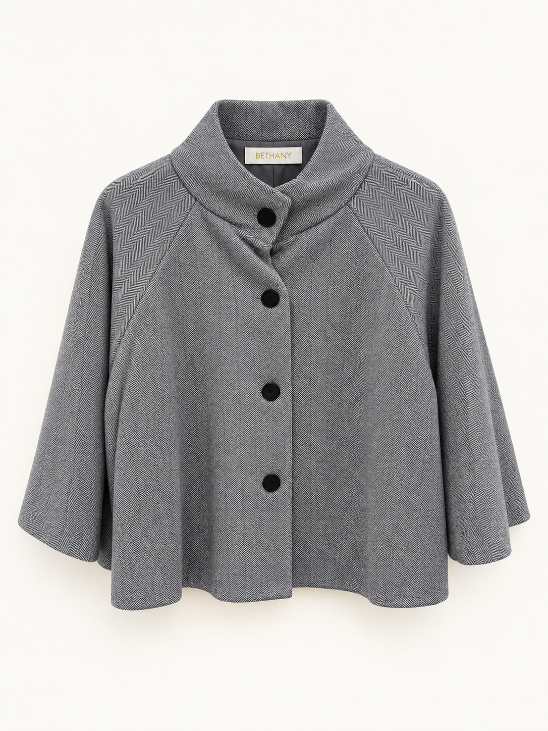Mantella Lizzie con Fantasia Spigata e Bottoni – Cappa Elegante Casual Chic