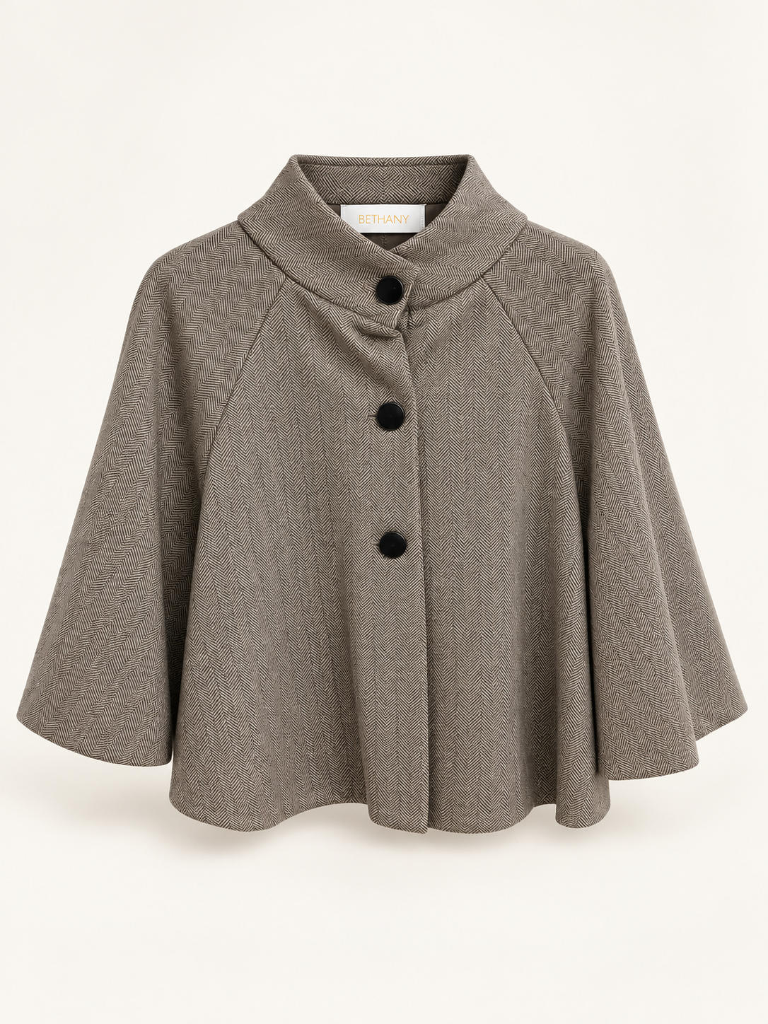 Mantella Lizzie con Fantasia Spigata e Bottoni – Cappa Elegante Casual Chic