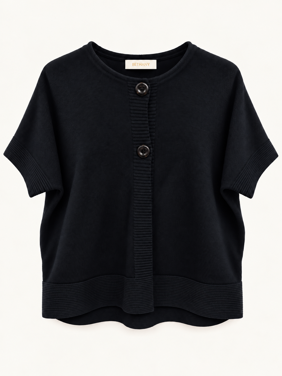 Cardigan Margaret a Maniche Corte con Bottoni e Bordi a Costine – Casual Chic