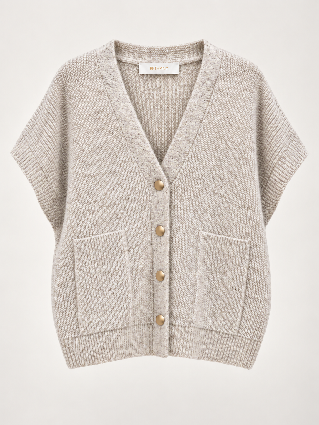 Cardigan Elara in Maglia con Bottoni Dorati e Tasche