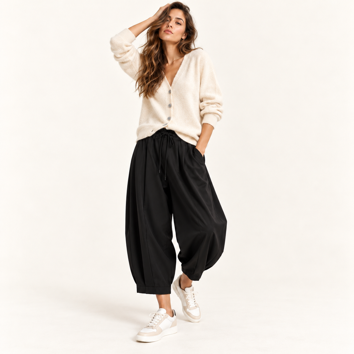 Pantaloni  Balloon a Vita Alta con Elastico e Coulisse