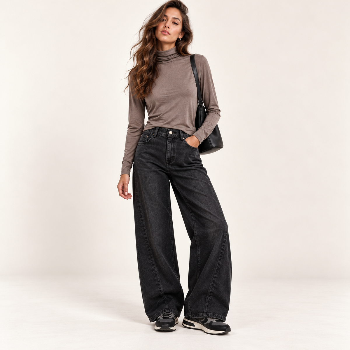 Jeans Elettra  Denim Wide Leg con Cuciture Sagomate