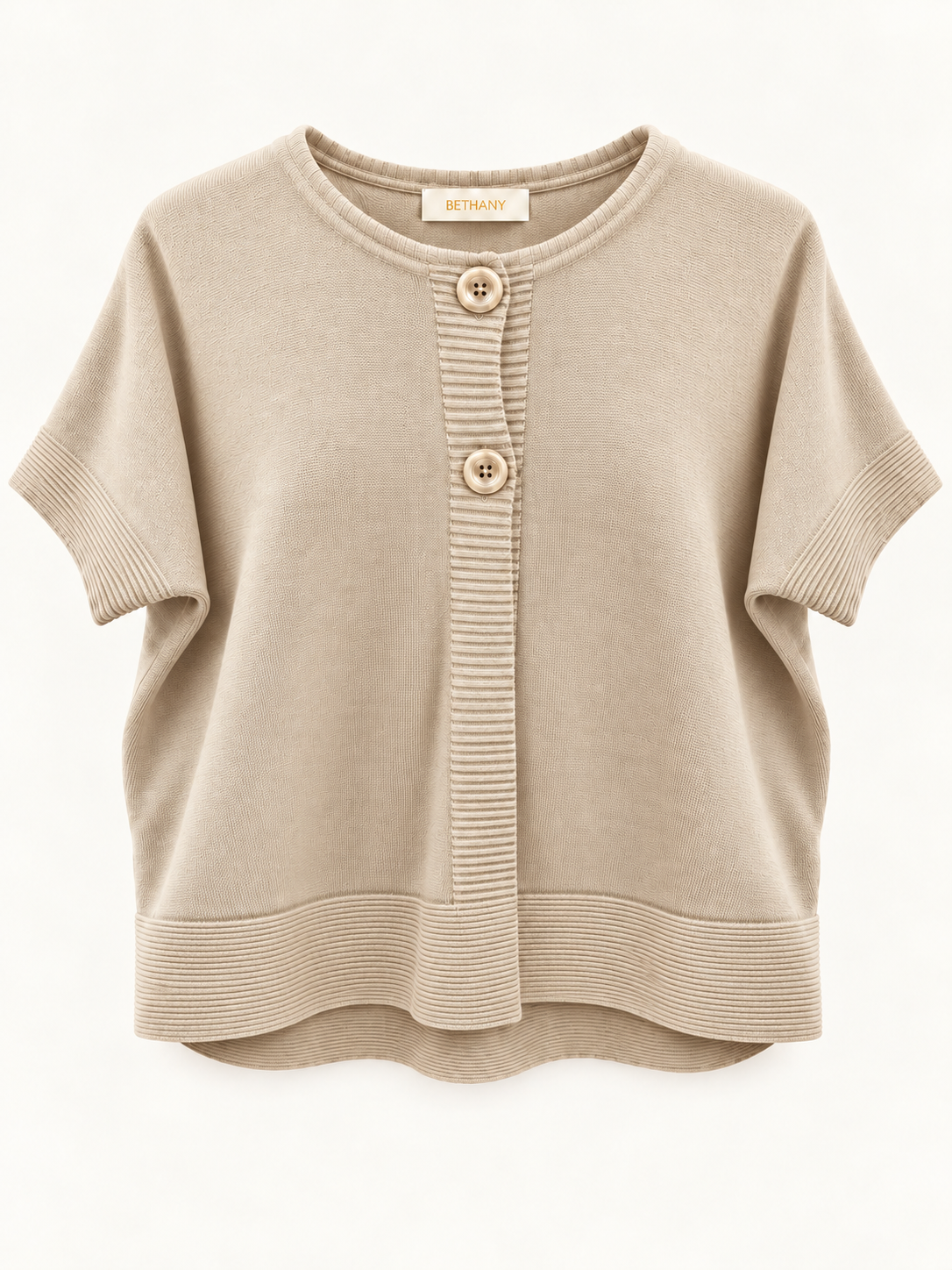 Cardigan Margaret a Maniche Corte con Bottoni e Bordi a Costine – Casual Chic