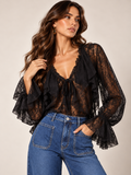 Blusa in Pizzo Isabella con Fiocco e Volant