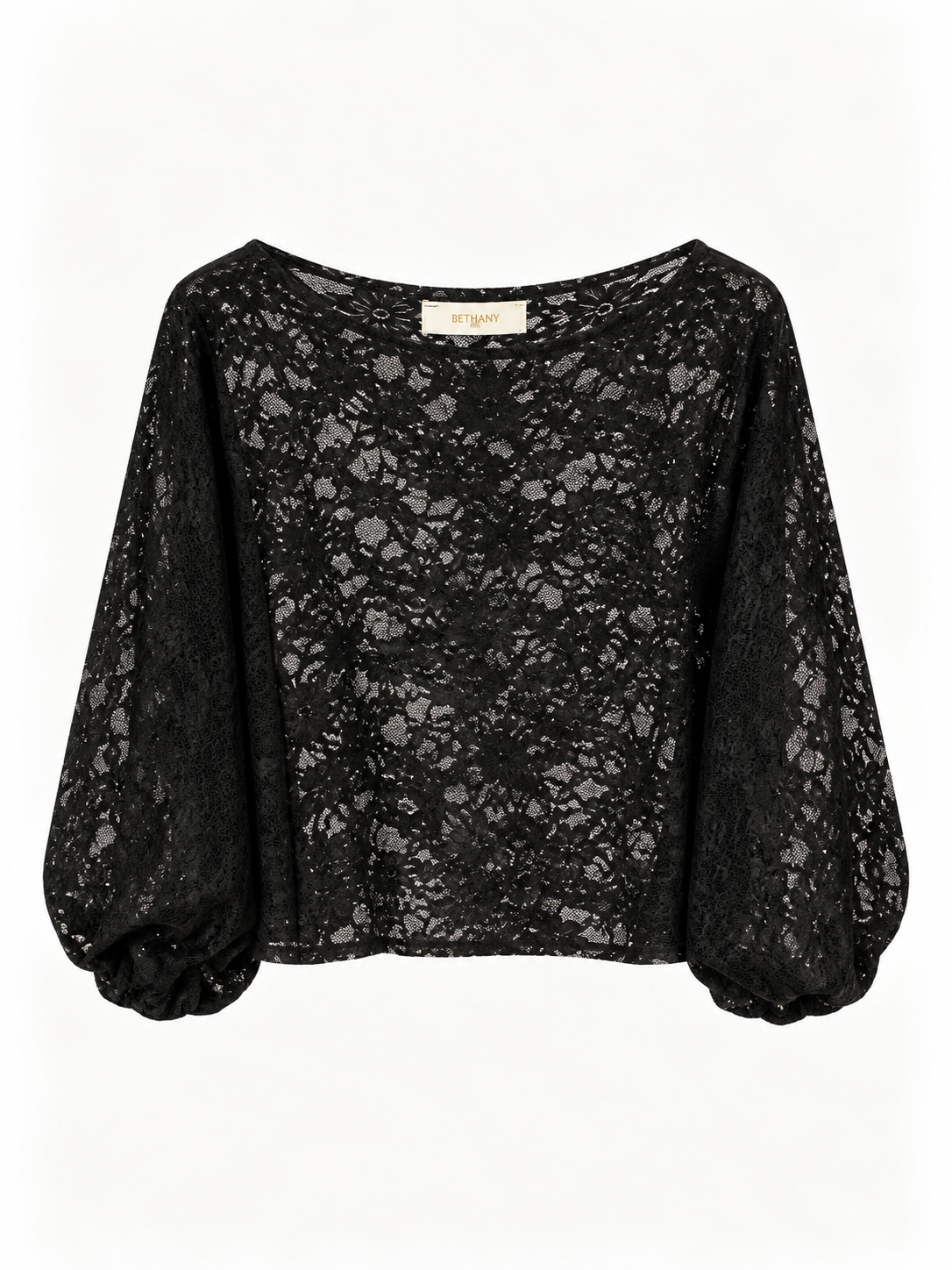 Blusa Yuliana Elegante in Pizzo Floreale con Maniche a Palloncino – Effetto Trasparente
