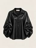 Camicia Effetto Pelle con Maniche Arricciate Oversize