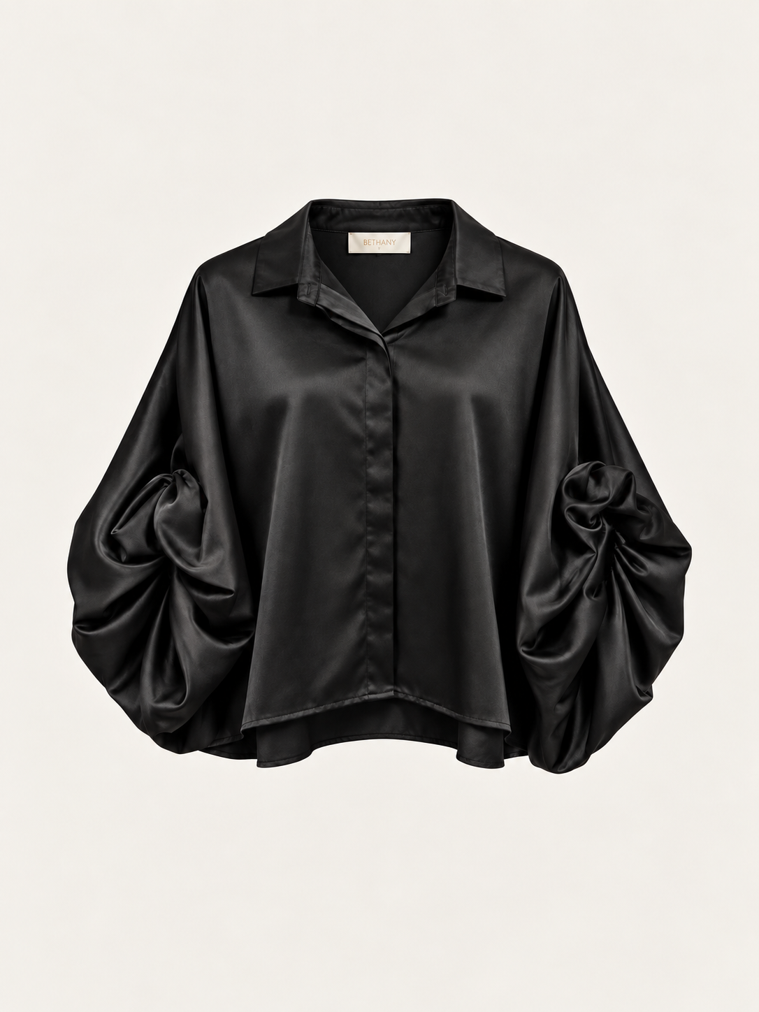Camicia Satinata Con Maniche Arricciate