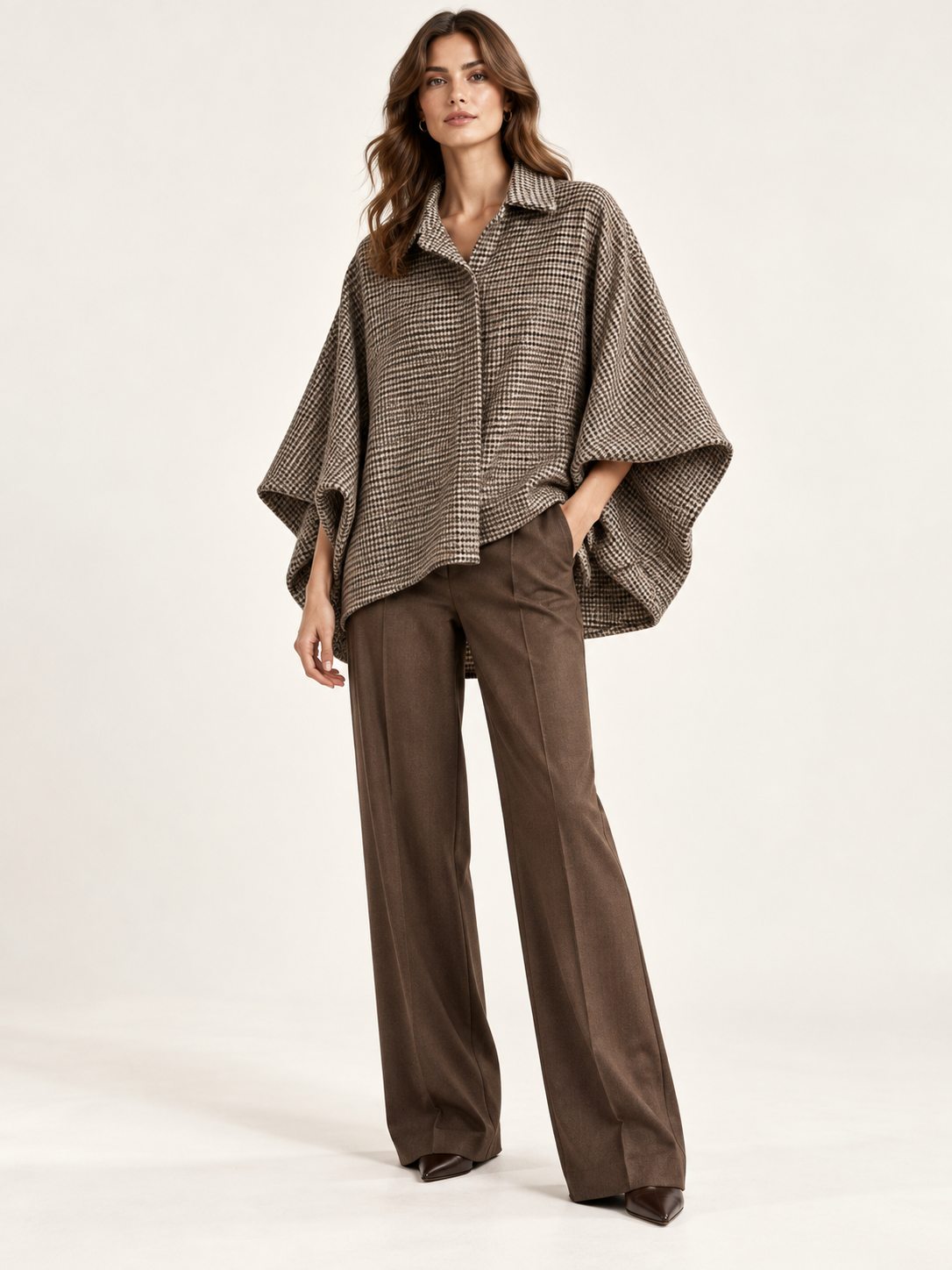 Camicia Oversize Brigitte – Fantasia Pied de Poule, Maniche Ampie e Vestibilità Morbida