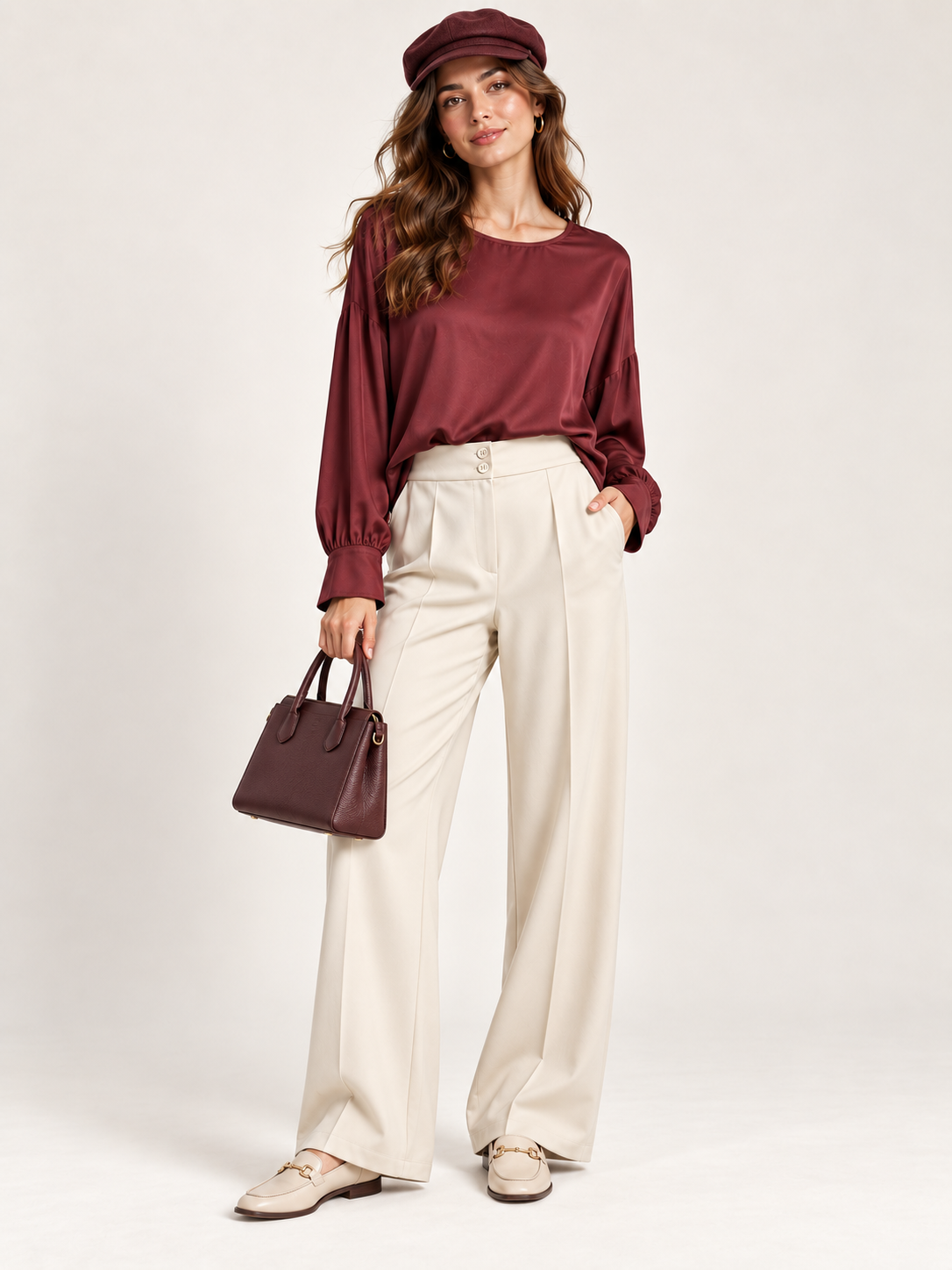 Pantalone Palazzo Clarissa Vita Alta con Doppio Bottone