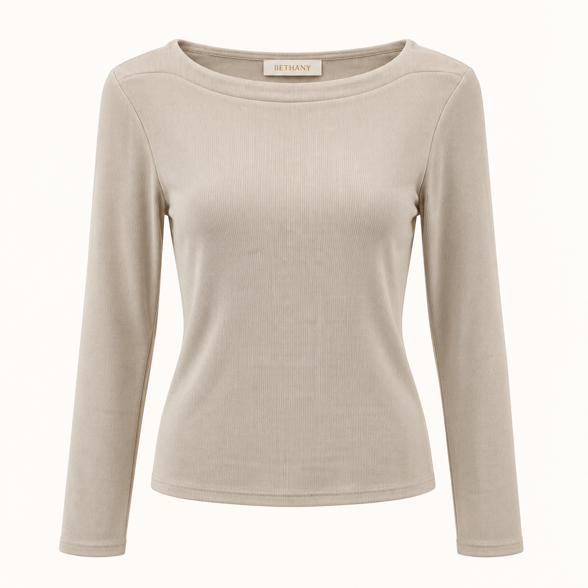 Maglia Brigitte a Costine con Scollo a Barchetta a Maniche Lunghe