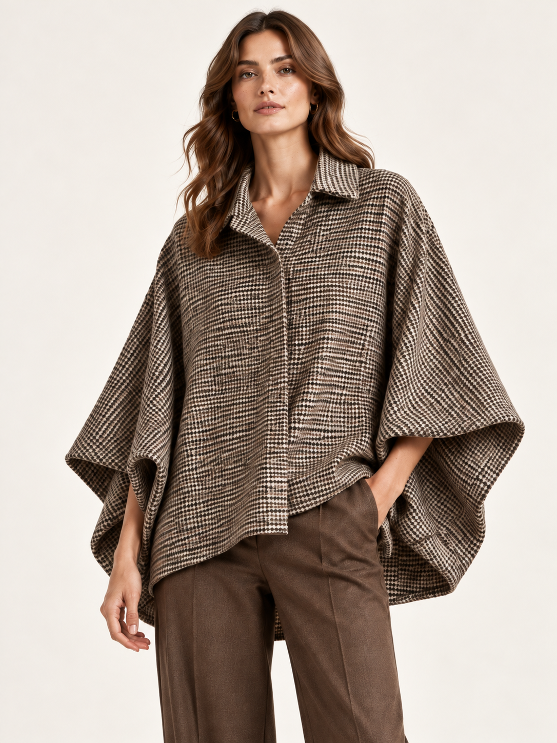 Camicia Oversize Brigitte – Fantasia Pied de Poule, Maniche Ampie e Vestibilità Morbida