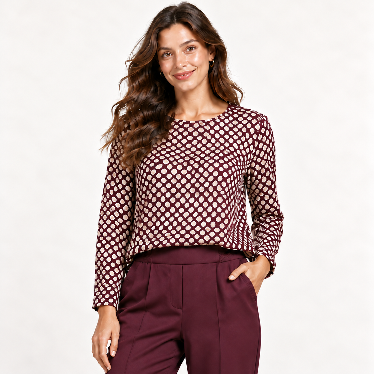 Blusa Fantasia Geometrica con Maniche Lunghe