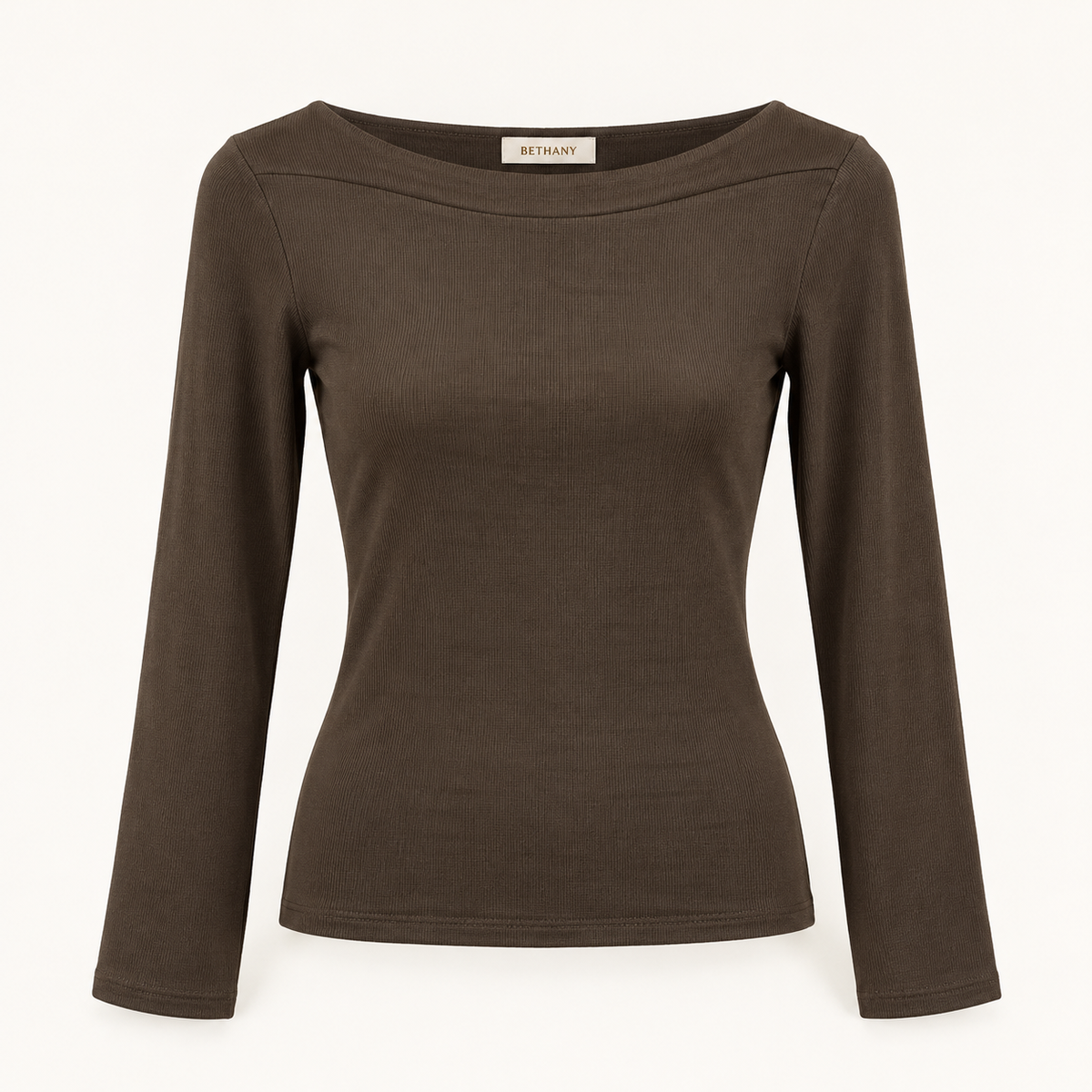 Maglia Brigitte a Costine con Scollo a Barchetta a Maniche Lunghe