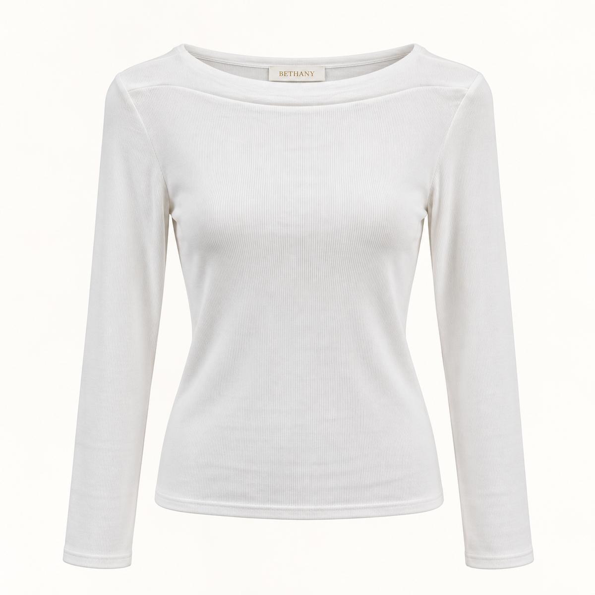 Maglia Brigitte a Costine con Scollo a Barchetta a Maniche Lunghe