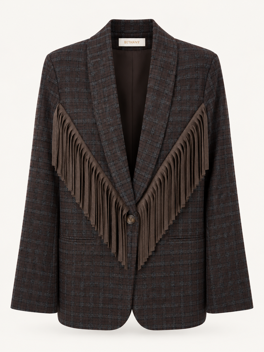 Giacca Savannah a Quadri con Frange