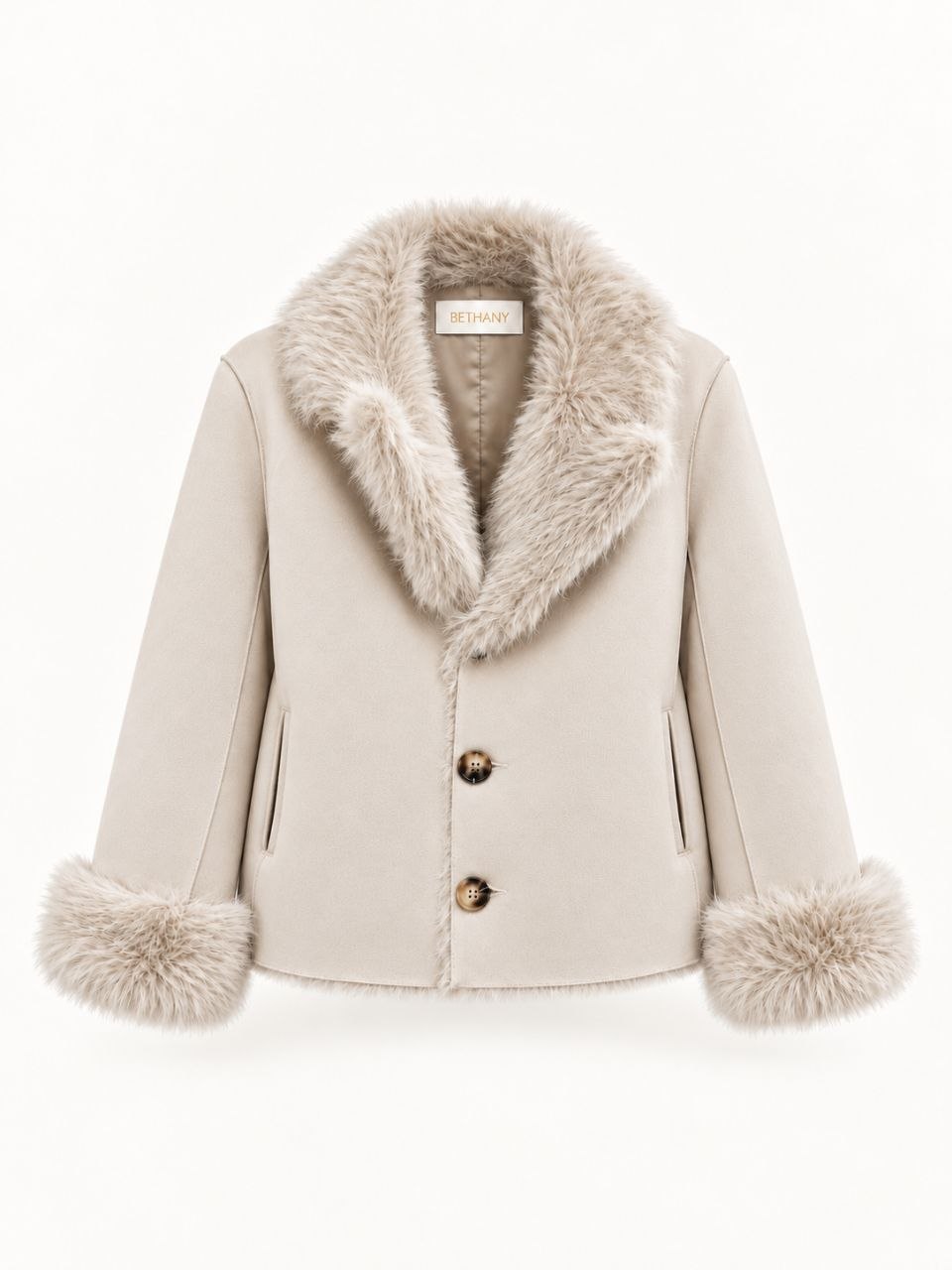 Giacca Matilde Corta in Suede Marrone con Collo e Polsini in Ecopelliccia