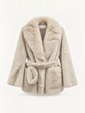 Pelliccia Eco-Fur Naelle con Cintura in Vita e Collo Ampio