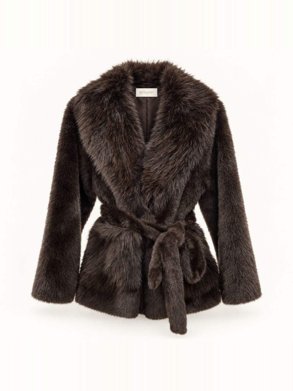 Pelliccia Eco-Fur Naelle con Cintura in Vita e Collo Ampio