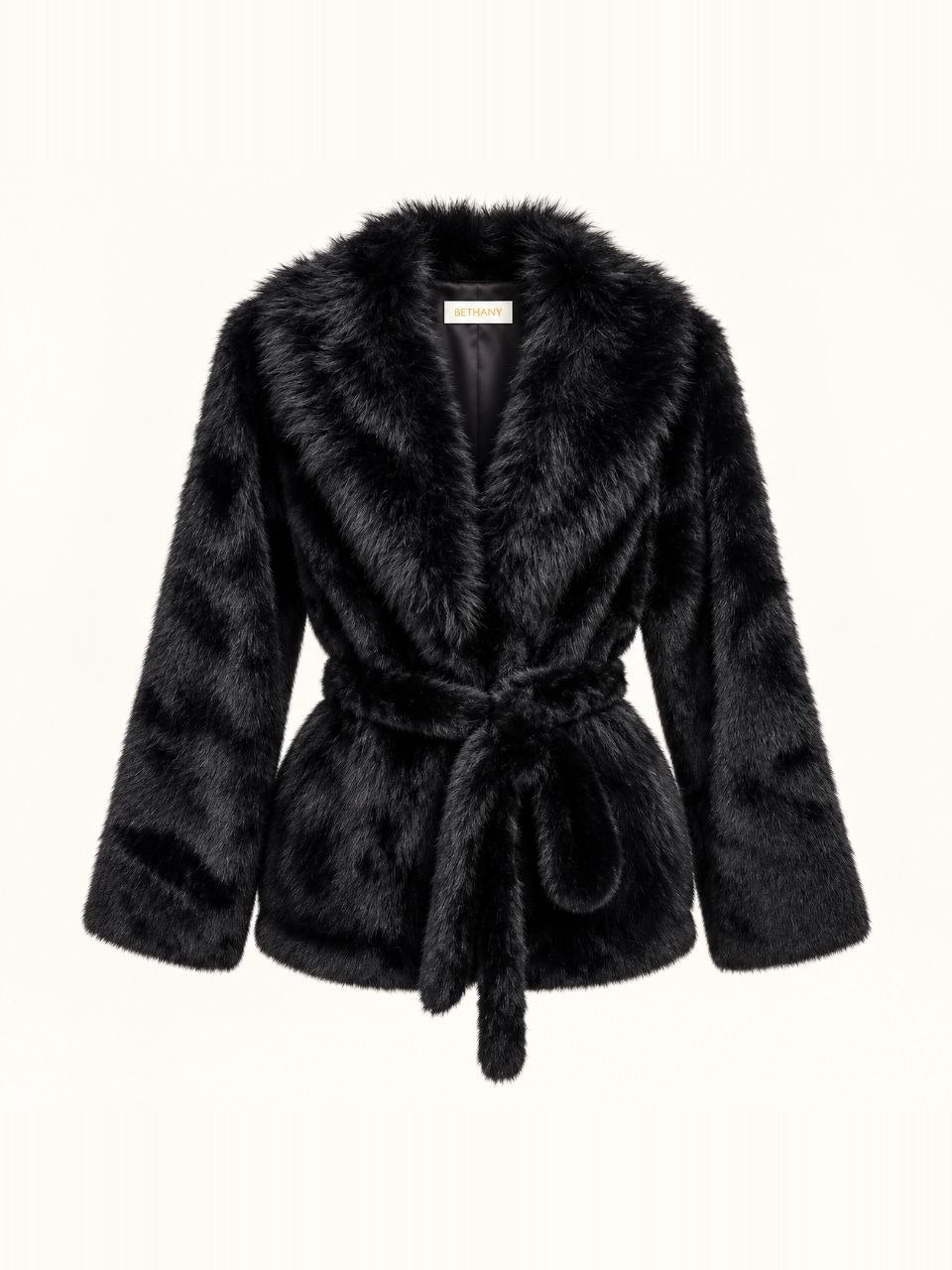Pelliccia Eco-Fur Naelle con Cintura in Vita e Collo Ampio