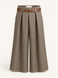 Pantalone Palazzo Margot – Vita Alta con Pinces, Fantasia Pied de Poule e Cintura Marrone