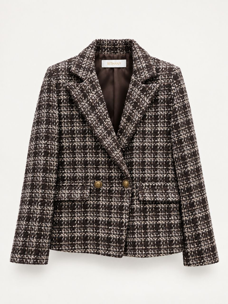 Blazer Doppiopetto in Tweed con Bottoni Oro
