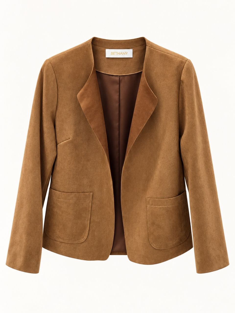 Blazer Solene Effetto Camoscio con Tasche Applicate